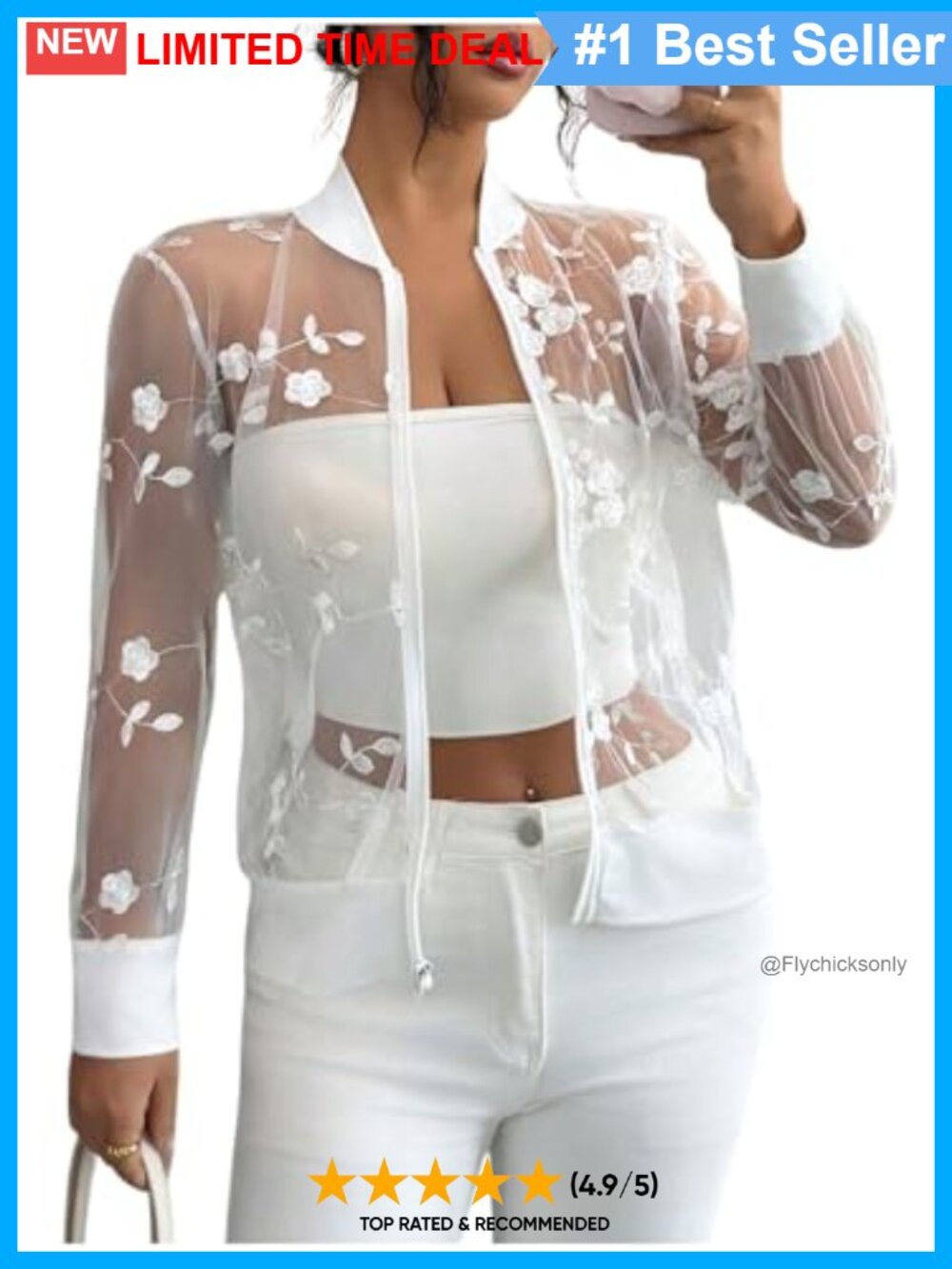 Women's Floral Lace Sheer Mesh Lightweight Zip Jacket Cardigan